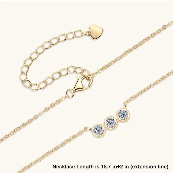 14k Bezel Three Diamond Necklace - Picture 6 of 10